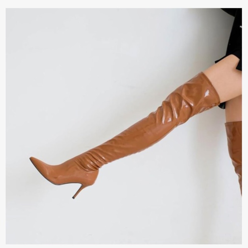 🔥sexy pleaser  shiny Brown Over-the-Knee Boots - Picture 2 of 12
